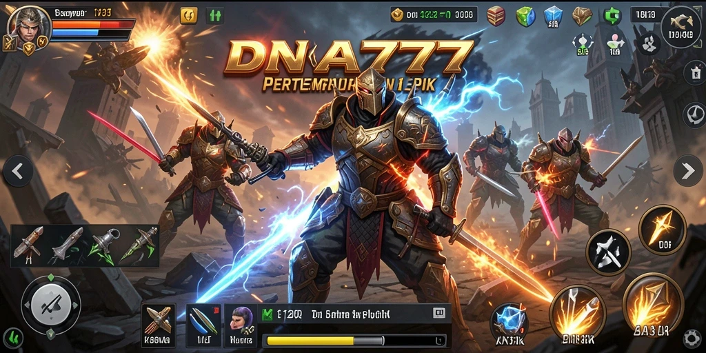 Screenshot menampilkan beberapa karakter dalam pertarungan strategis di DNA777.