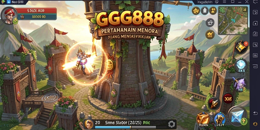 Screenshot gameplay GGG888 menampilkan momen menakjubkan dalam Tower Defense.