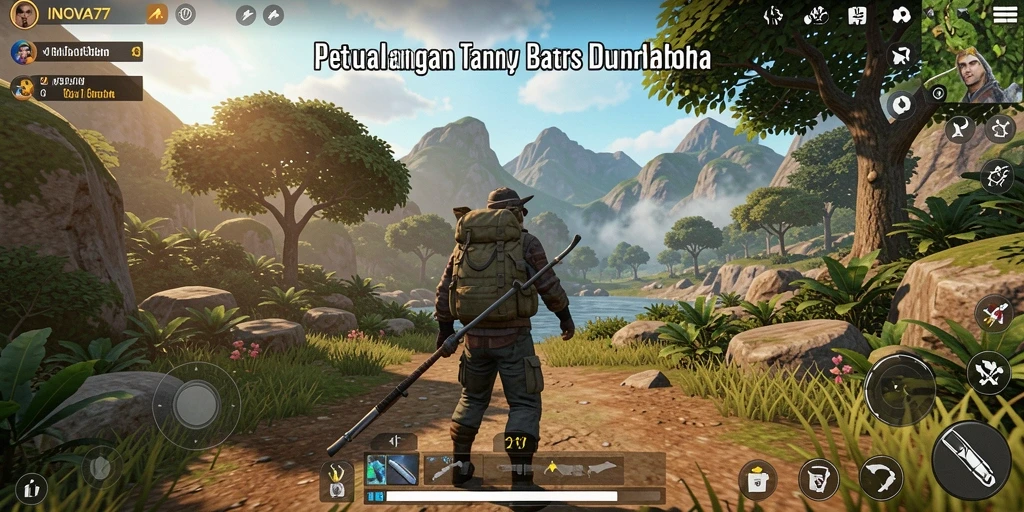 Tampilan gameplay <strong>INOVA77</strong> dalam dunia terbuka yang luas dan indah.