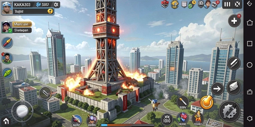 Tampilan gameplay KAKA303 yang menegangkan di medan perang Tower Defense.
