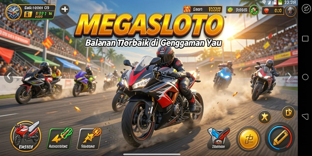 Tampilan gameplay balapan motor yang memukau di MEGASLOTO.
