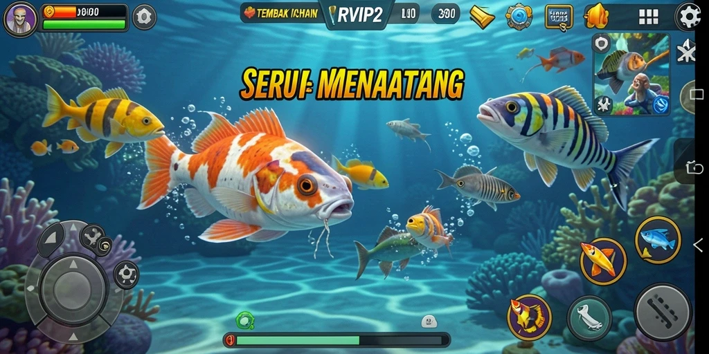 Tampilan gameplay RVIP2 yang penuh warna dan menarik dalam genre Tembak Ikan.